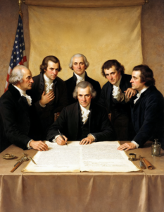 The Signing of the Declaration of Independence, The Founding Fathers signing the document