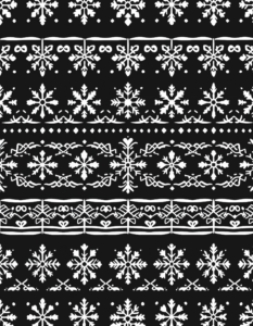 A classic Scandinavian-inspired pattern of interlocking knots and snowflakes in monochrome tones, exuding simplicity and coziness