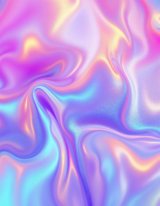 Abstract, fluid gradients with iridescent tones of pink, blue, and purple, resembling a dreamy holographic sheen