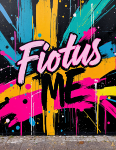 Bold strokes, splatters, and graphic typography in bright neons and black, resembling a modern city wall mural