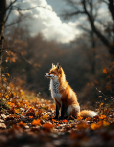 Fox small paws appear below the cloud, in a quiet woodland clearing