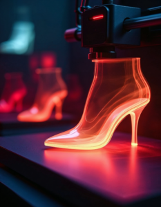 A 3D printer creating custom-fit shoes based on a digital scan of the user’s feet