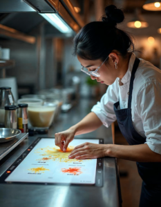 A countertop with built-in touchscreens and AI that guides you through recipes