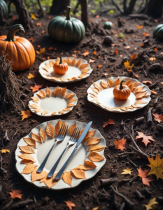 A set of utensils and plates made from sustainable, edible materials