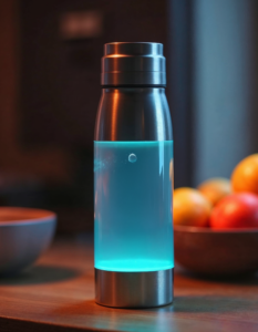 A sleek water bottle with a digital display that tracks hydration levels