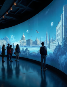 A wall-sized digital timeline that lets students explore historical events in 3D